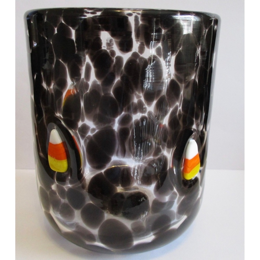 Anthropologie Mystic Juice Candy Corn Glass Halloween Black White Mottled
